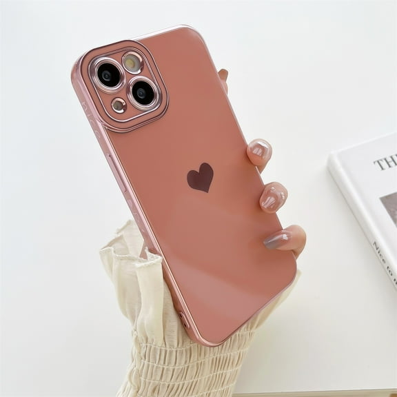 Slim Lightweight Case for iPhone 14, Electroplated Hearts Pattern Shockproof Thin Phone Cover for Women Girls, Lens Protection Drop Resistant Case for iPhone 14, Pink
