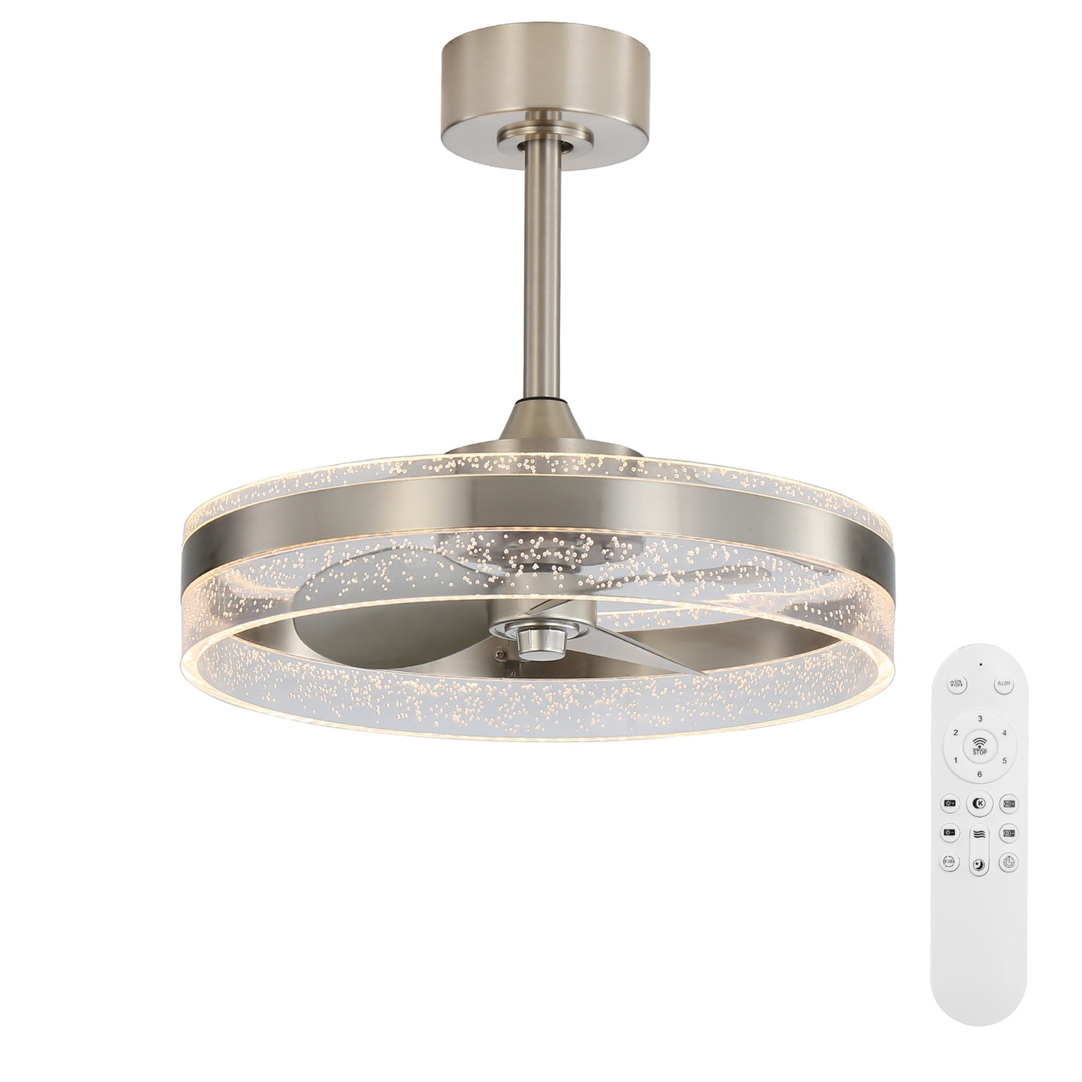 Sofucor 20" Ceiling Fan with Light - 3 Colors Lighting, 6 Wind Speeds, Remote Control&APP, Modern Dimmable LED, Smart Ceiling Fan for Bedroom(Nickel)