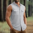 thumbnail image 6 of ZCFZJW Western Cowboy Shirts for Men Casual Sleeveless Tank Tops Lightweight Button Down Collared T-Shirts Trendy Regular Fit Solid Shirt with Double Chest Pockets Gray M, 6 of 7
