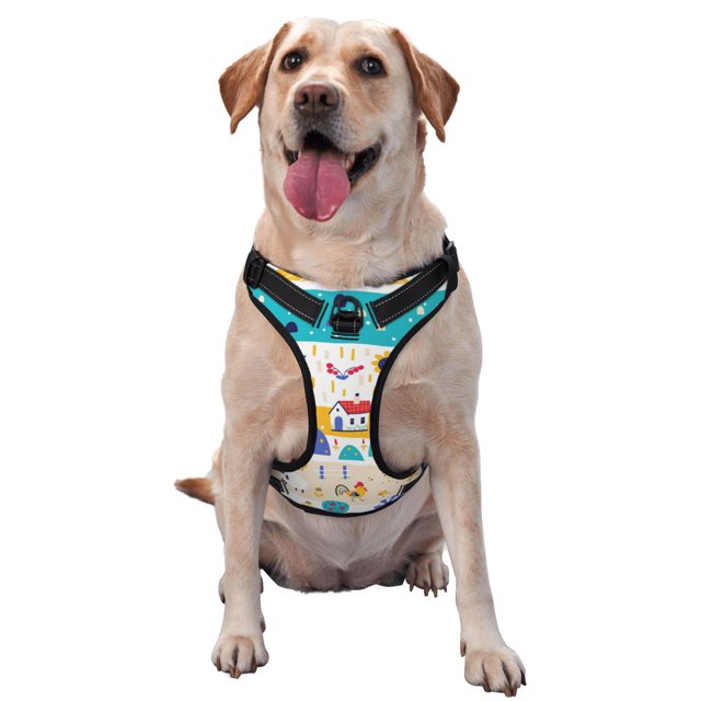 Lsque Harnais pour Chien Motif Ferme Amusant, Harnais pour Animaux Anti-Traction avec 2 Pinces à Laisse, Gilet Rembourré Réglable avec Poignée de Contrôle Facile pour Grands Chiens-Moyen