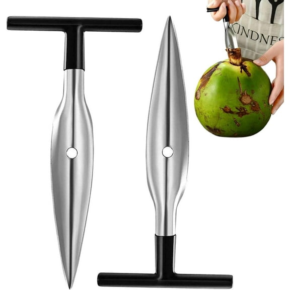 RUseeN 2 Pack Coconut Opener Tool, Food Grade Stainless Steel Coco Nut Bottle Opener for Young Thai Green Fresh Coconut Water, Safe and Convenient Coco Drill Punch Tool