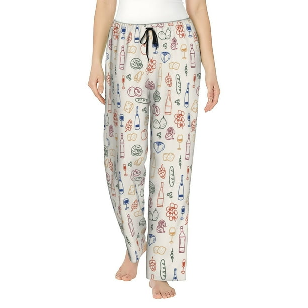 Balery Doodle Wine Pantalones de pijama para mujer, pijamas ultraligeros, pantalones de estar por casa-3X-Large