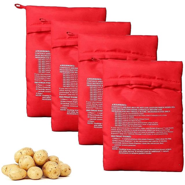 4PCS Red Microwave Potato Bags Reusable Baked Bag Potato Microwave Baking Pouches for Potato Express