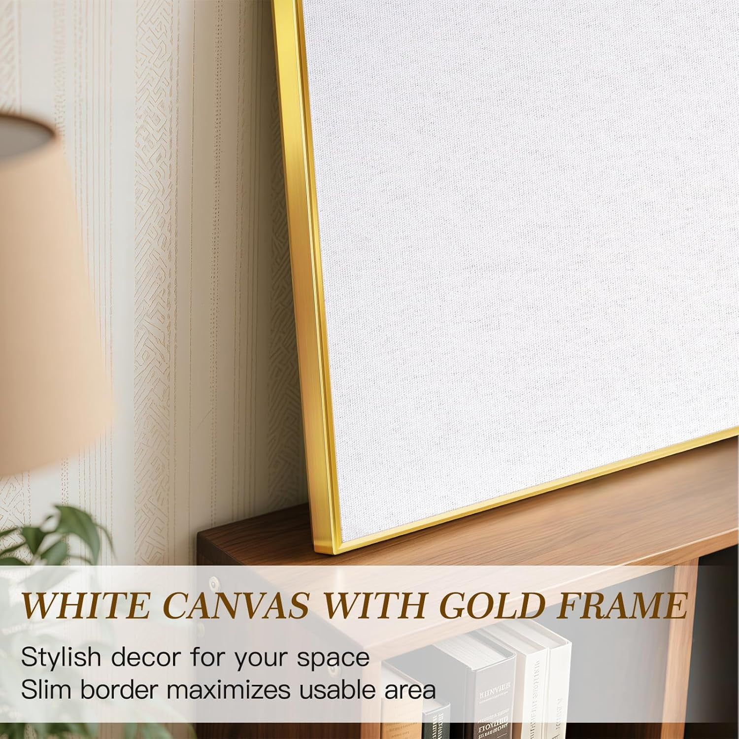 Linen Bulletin Board 24 x18 Inches, White Pin Vision Board, Gold Aluminum Framed Fabric Cork for Home Office Wall Decor, 10 Push Pins