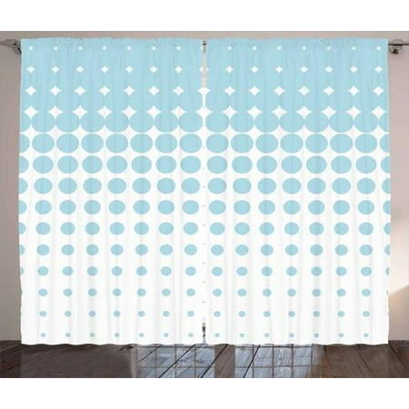 Vintage Blue Curtains 2 Panels Set Vertical Geometric Dots