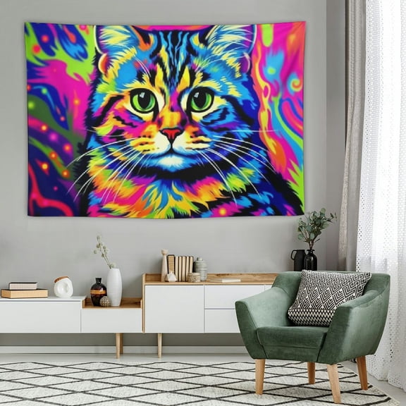 Orinice  Leopard Print Tapestries,Girls Pink Purple Blue Cheetah Print Tapestry,Kawaii Tie Dye Kitten Tapestry For Kids Teens Cat Lover,Wild Animal Theme Artwork For Bedroom Decor Large 59x82 60x40in