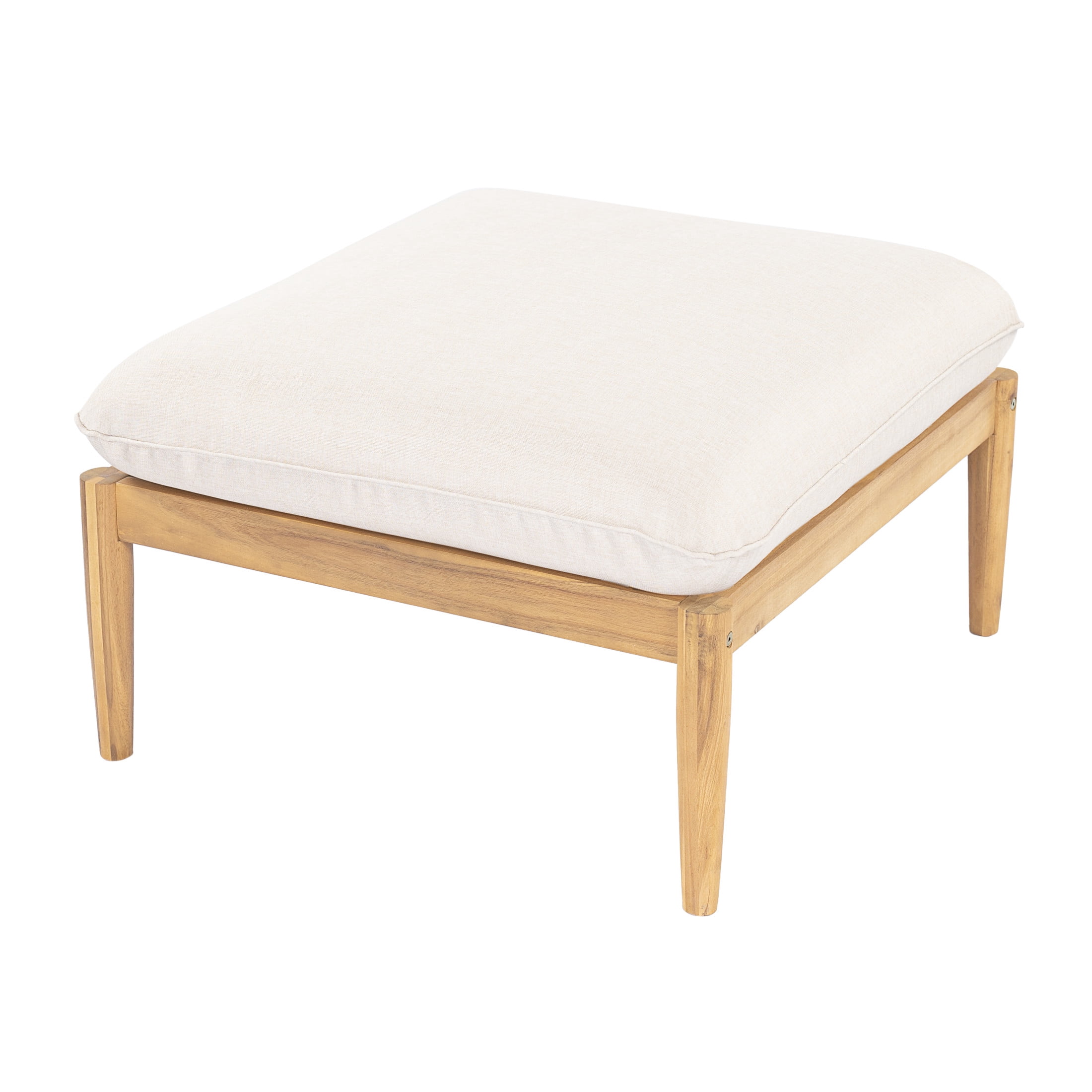 Christopher Knight Home 30" Outdoor Acacia Wood Ottoman, Light Teak Finish Patio Footrest with Beige Cushion
