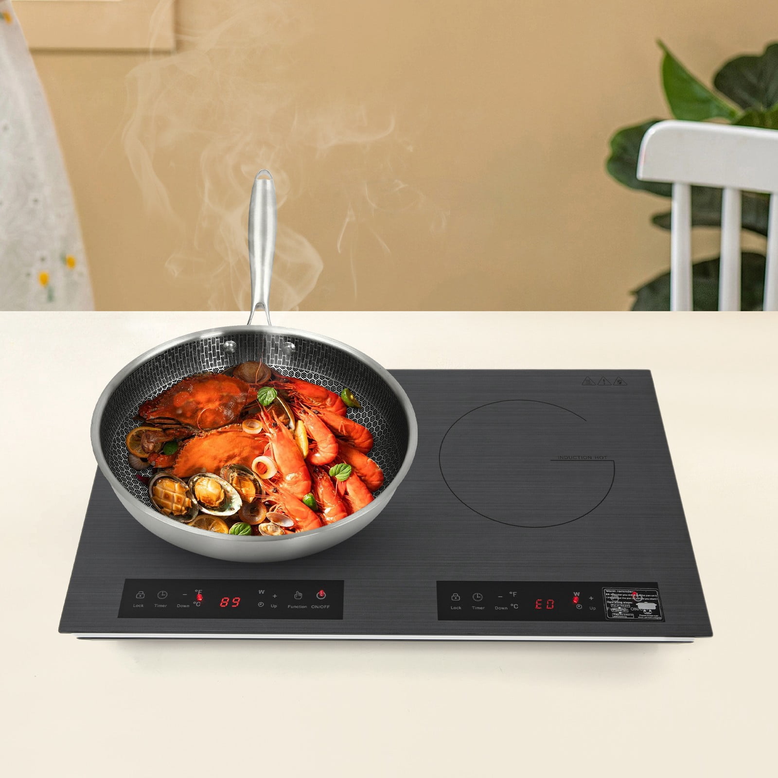 60*36*8cm Tabletop Black&Grey Electric Hot Plate Portable Induction Cooktop Countertop with Long Power Cord