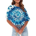 thumbnail image 3 of Posijego T-Shirts Teinture sur Nœuds Graphiques pour Femmes Été Décontracté Col Rond Manches Courtes Crop Tops, 3 of 6