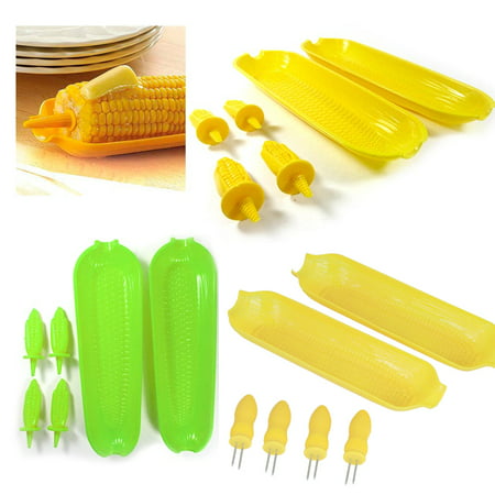 12 Pc Corn On The Cob Serving Set Dish Tray Server Skewers Prongs Holder (Best Way To Remove Corn Off The Cob)
