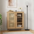 thumbnail image 3 of Sideboard Buffet Cabinet 31.5" Storage Cabinet with Rattan and Glass Doors,Adjustable Shelf, Beige, 3 of 9