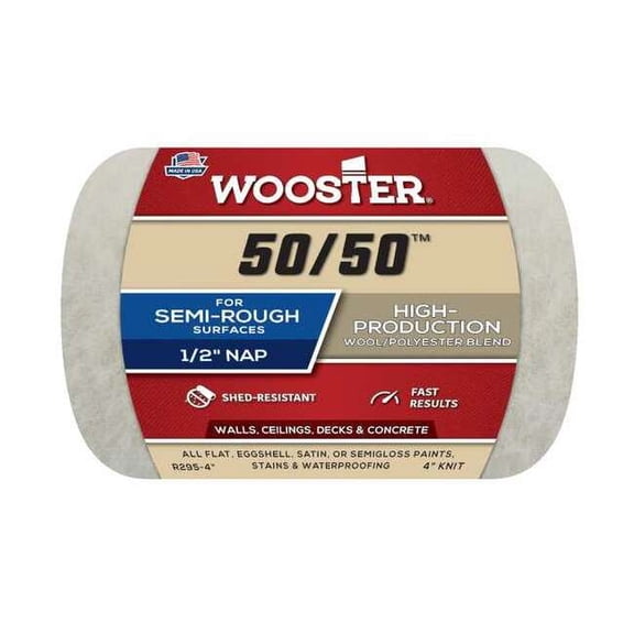 Wooster 4" Paint Roller Cover, 1/2" Nap, Knit Lambswool/Polyester R295-4