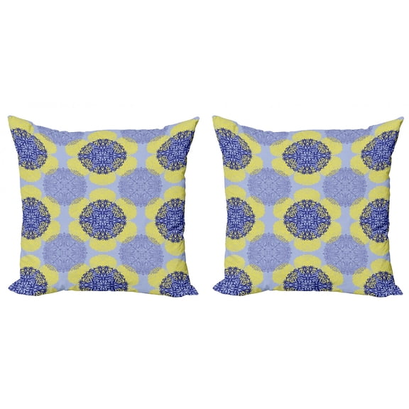 Geometric Throw Pillow Cushion Cover Pack of 2, Floral Lace Themed Asian Style Ornamental Symbols, Zippered Double-Side Digital Print, 4 Sizes, Multicolor, by Ambesonne