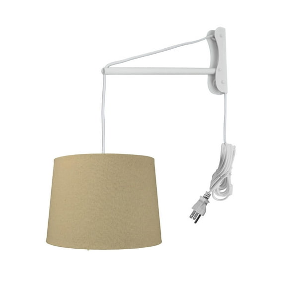 MAST Plug-In Wall Mount Pendant, 2 Light White Cord/Arm with Diffuser, Sand Linen Shade 12x14x10