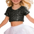 thumbnail image 3 of WhouRiu Little Girl' T Shirt Glitter Sequin Short Sleeve Crop Tshirt Children Stage Singing Dancing Show Elastic Tee Black,Sized 3-8, 3 of 3