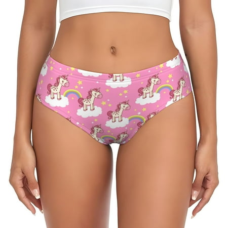 Pink Cartoon Cute Horse Rainbow Womens Briefs Underwear  No Show Seamless Underwear for Women  Soft Stretch Women s Panties  Classic Hipster Panties Bikini Underwear Briefs for Ladies