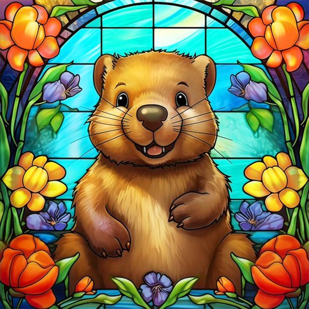 Pintura de diamante 5D DIY, taladro redondo completo, vitral, castor, decoración del hogar, 30x30cm