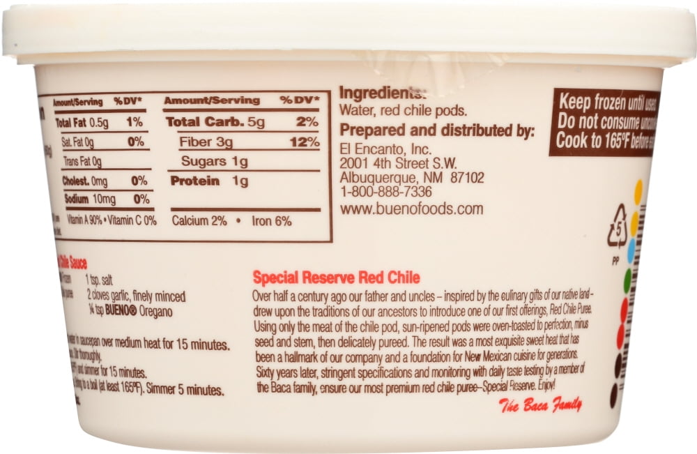 Bueno Foods BUENO® Special Reserve Medium Puree Red Chile, 14 oz (Frozen) Chile Tub