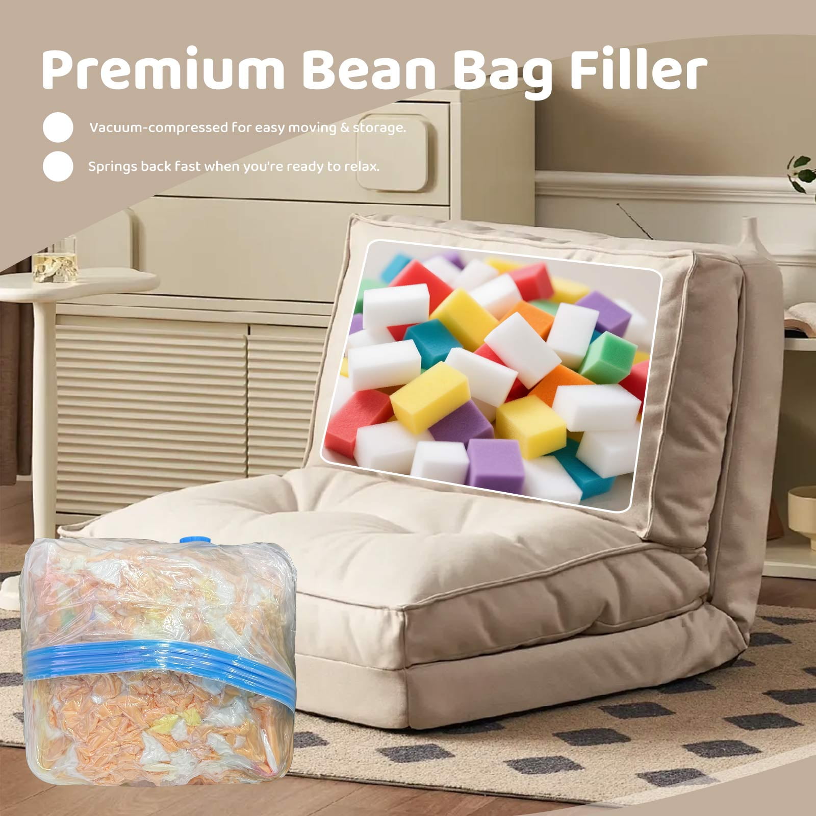Bean Bag Filler,Shredded Memory Foam 5lbs,Bean Bag Filling Punching Bag Filler Soft Stuffing for Couch Cushion Pillows Dog Bed Stuffed Animals Beanbags Chairs Arts Crafts (5Pounds)