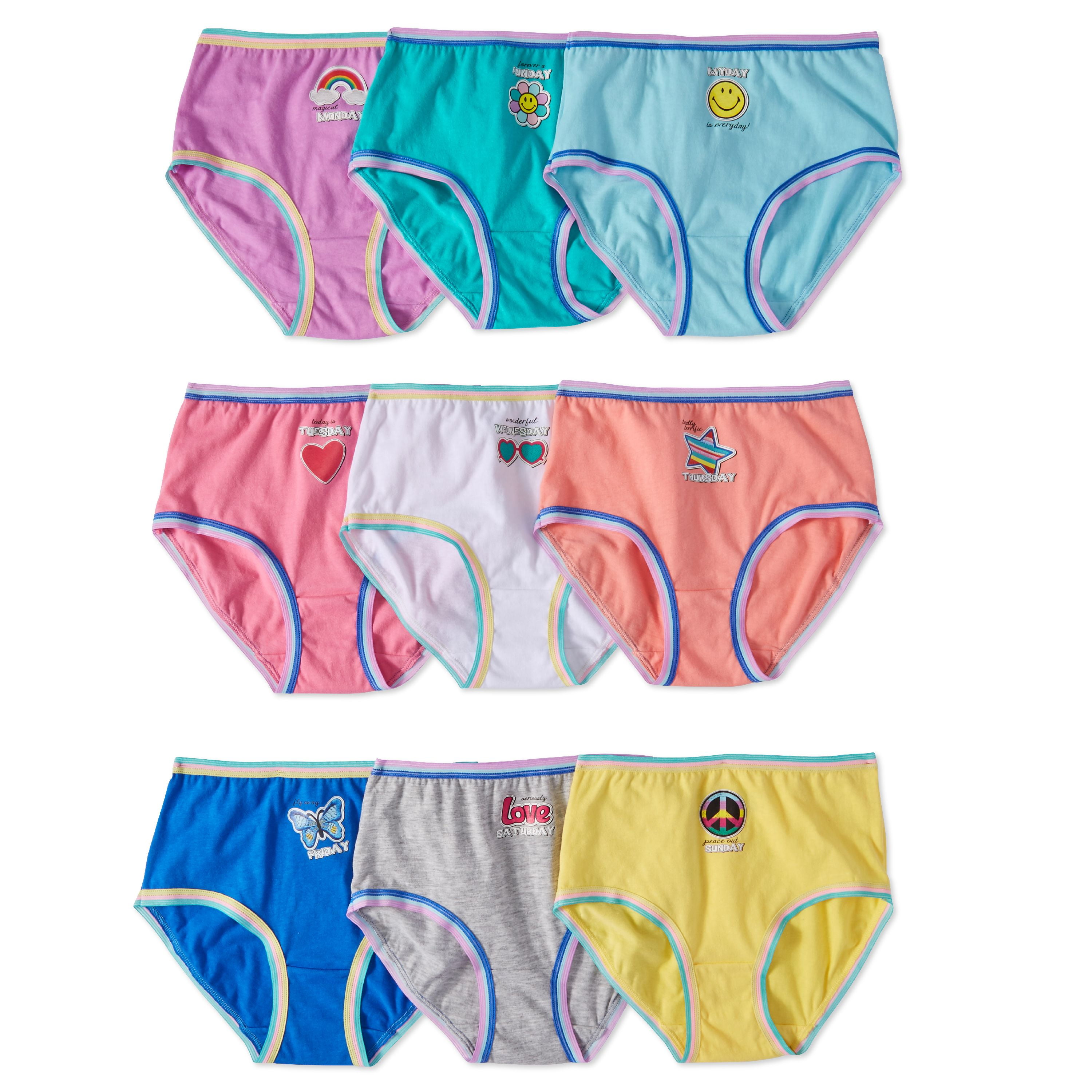 Wonder Nation Girls Underwear, 9 Pack 100% Cotton Brief Panties Sizes 4 - 16