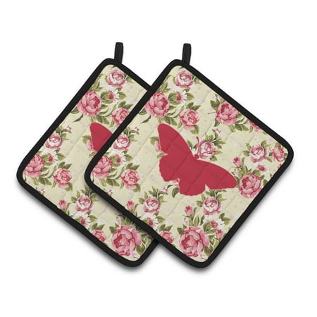

Butterfly Shabby Chic Yellow Roses Pair of Pot Holders