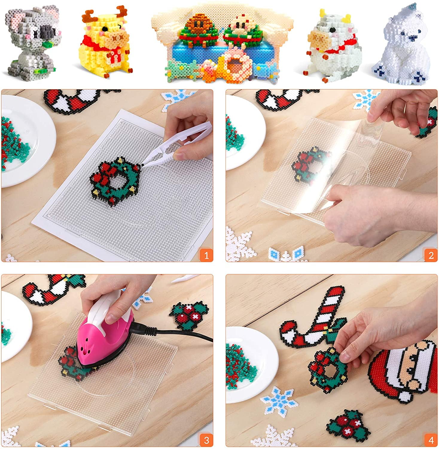 Naler 24000 Fuse Beads, 24 Colors 2.6mm Tiny Mini Fuse Beading Kit with Pegboards Ironing Paper for Kids Adult Party Craft,Unisex