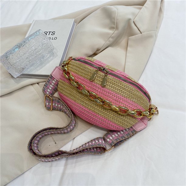 Bolsa De Hombro Bolso bandolera para mujer, bolso de pecho de paja con cadena, bolsos grandes tejidos para mujer (rosa) Ndcxsfigh Para Estrenar