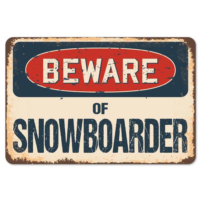 SignMission Z-A-1014-BW-Snowboarder Beware of Snowboarder Rustic Sign