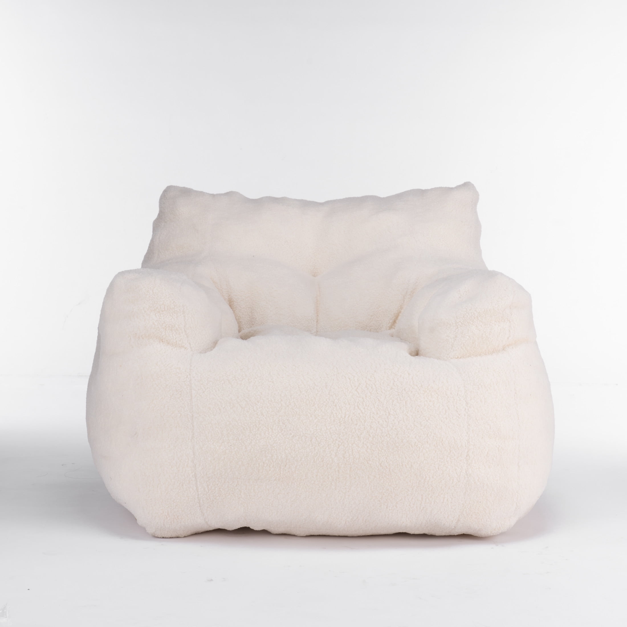 Noble House Quinci 39" Teddy Tufted Bean Bag Chair, Memory Foam Floor Lounger Accent Seat for Bedroom, Ivory