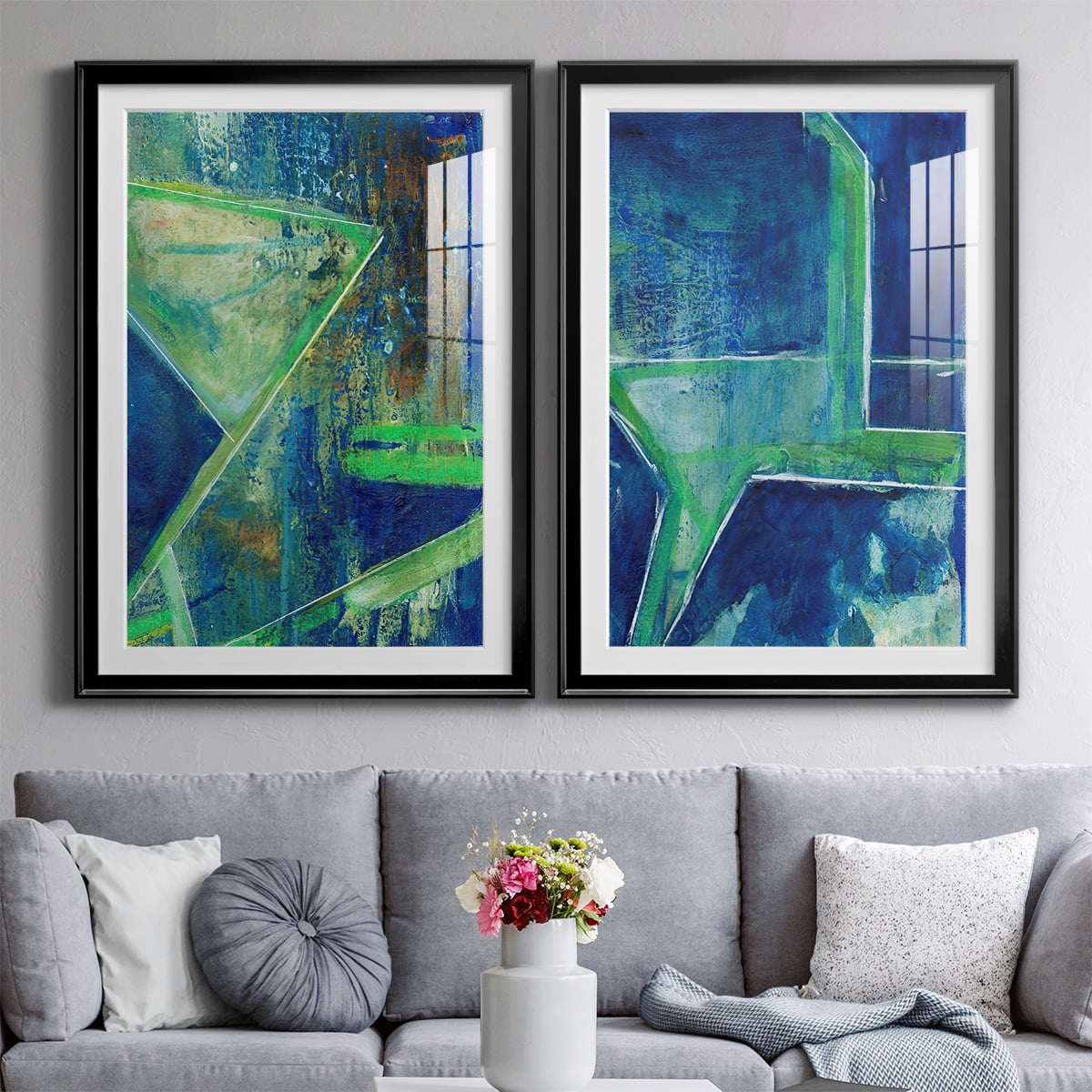 Wexford Home Geometric in Cool VII Premium Framed Print, 30.5" x 42.5" - Ready to Hang, Black (Set of 2)