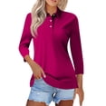 thumbnail image 2 of KDDYLITQ Polo Shirt for Women 3-Button Collared Shirts 3/4 Sleeve Office Dressy Tees Work Casual Spring Tops Hot Pink 2XL, 2 of 5