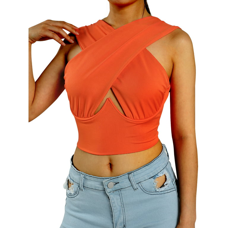 Woman's Patent Leather Cut Out Wrap Crop Top Bra Backless Tank