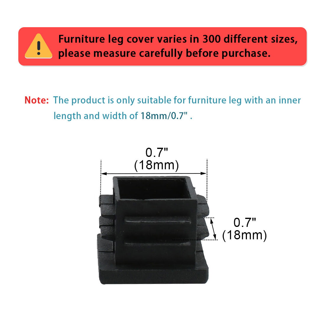 Sourcingmap Plastic Office Square Chair Leg Foot Cover Tube Insert 18mm x 18mm 15 Pcs Black