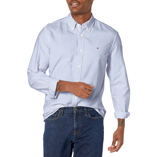 Camisa Oxford de manga larga Tommy Hilfiger para hombre, color azul S
