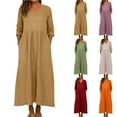 thumbnail image 2 of Gnshining Maxi Dresses for Women 3/4 Sleeve Pleated Loose Casual Tunic Dress - Neck Swing Dress, 2 of 7