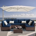 thumbnail image 4 of KIGOTY 7 Piece Outdoor Patio Furniture, Wicker Rattan Outdoor Conversation Set Sectional Sofas for Backyard, Garden, Brown-Navy Blue, 4 of 7