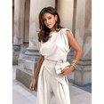 thumbnail image 5 of Women'S Round Neck Pleated Sleeveless Casual Suit,Sleeveless Crewneck Vest Wide Leg Pantsuit Business Sets with Pocket XXL, 5 of 7