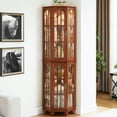 thumbnail image 2 of HIUU Corner Storage Cabinet with 4 Adjustable Shelves,Tall Corner Display Cabinet with LED Light and Solid Wood Legs for Living Room,Hallway (Walnut), 2 of 10
