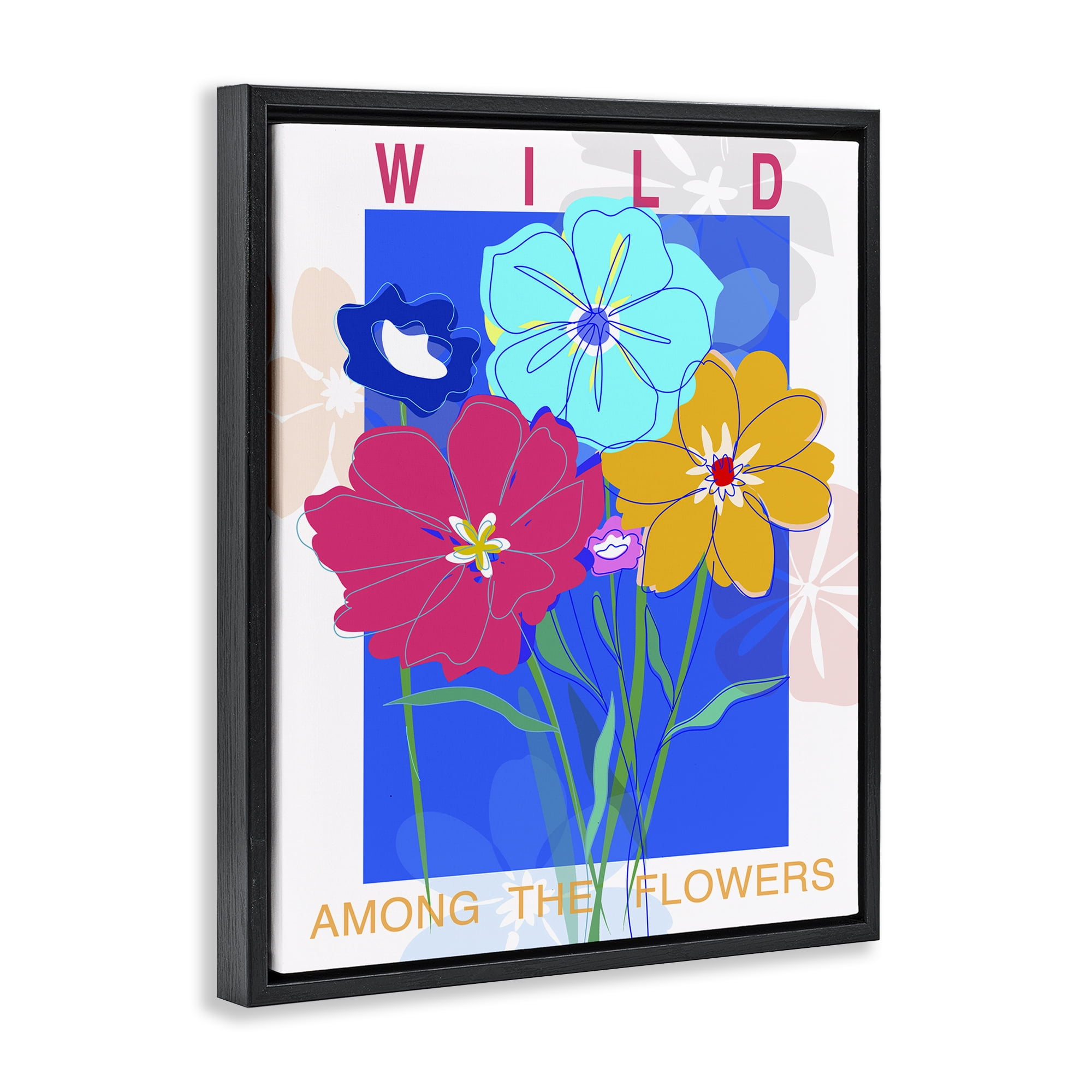 Stupell Industries Wild Among The Flowers Plants & Flowers Painting Black Floater Framed Canvas Art Print Wall Art, 25 x 31