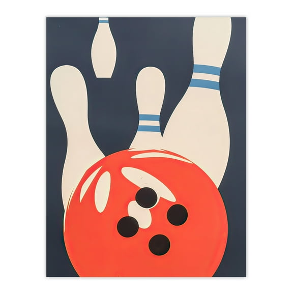 Bowling Ball and Pins Strike Simple Design Fun Living Room Large Wall Art Poster Print Thick Paper 18X24 Inch