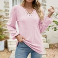 thumbnail image 4 of Scyoekwg Casual Tops for Women V-Neck Ring Hole Eyelet Tops Solid Color Fall Tops Trendy Loose Lightweight Long Sleeve T Shirts Pullover (Pink,L), 4 of 6