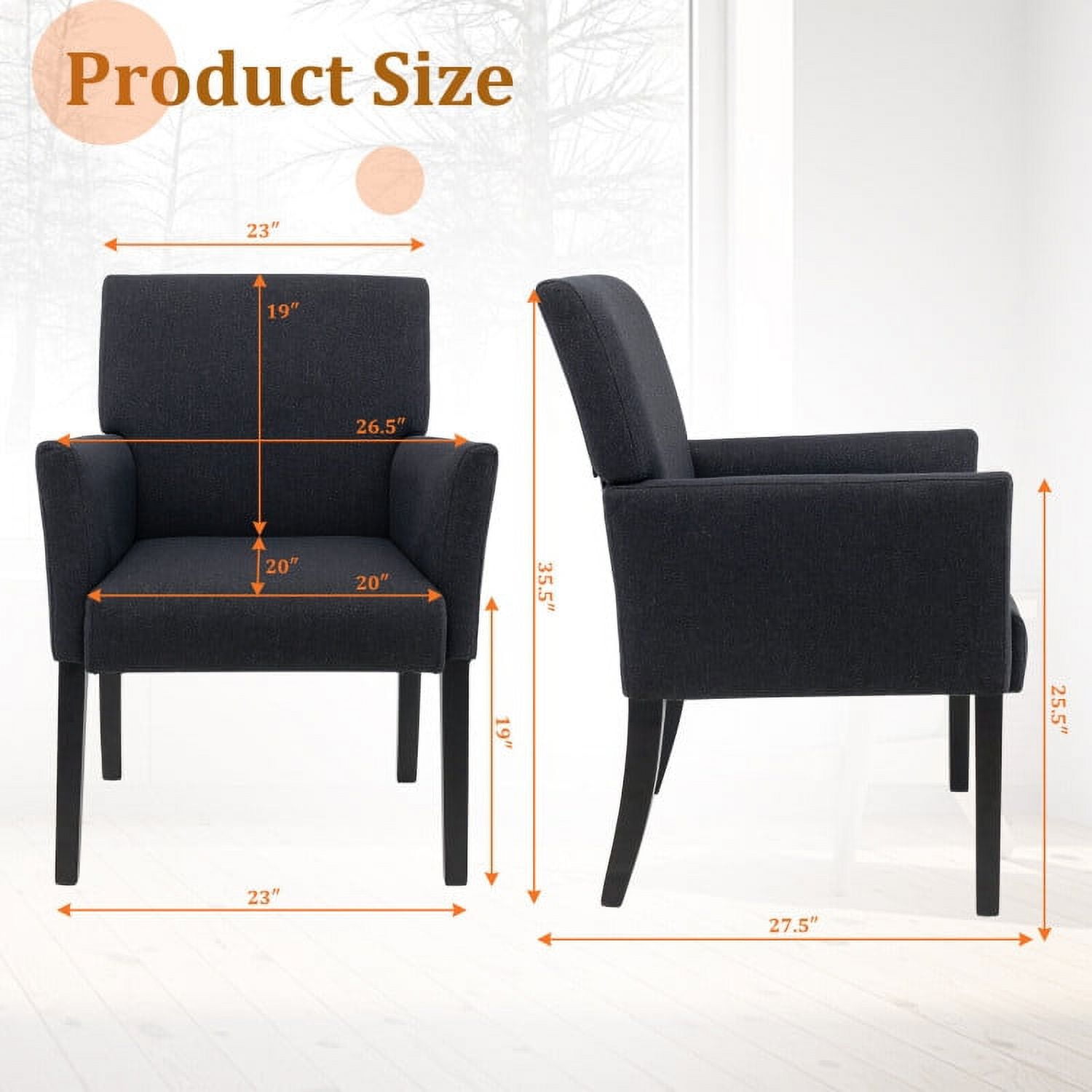 Finihen Upholstered Accent Armchair, Fabric Upholstered Executive Guest Armchair with Rubber Wood Legs, for Living Room, Bedroom, Reception Room, Black