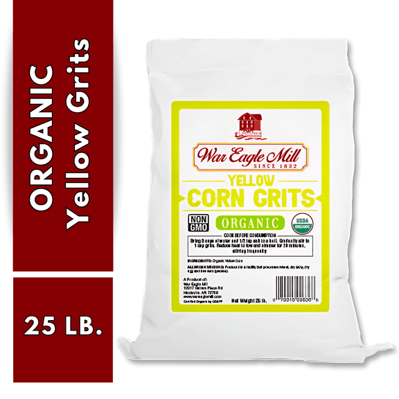 War Eagle Mill Organic Yellow Corn Grits, 25 lb Bag, Bulk