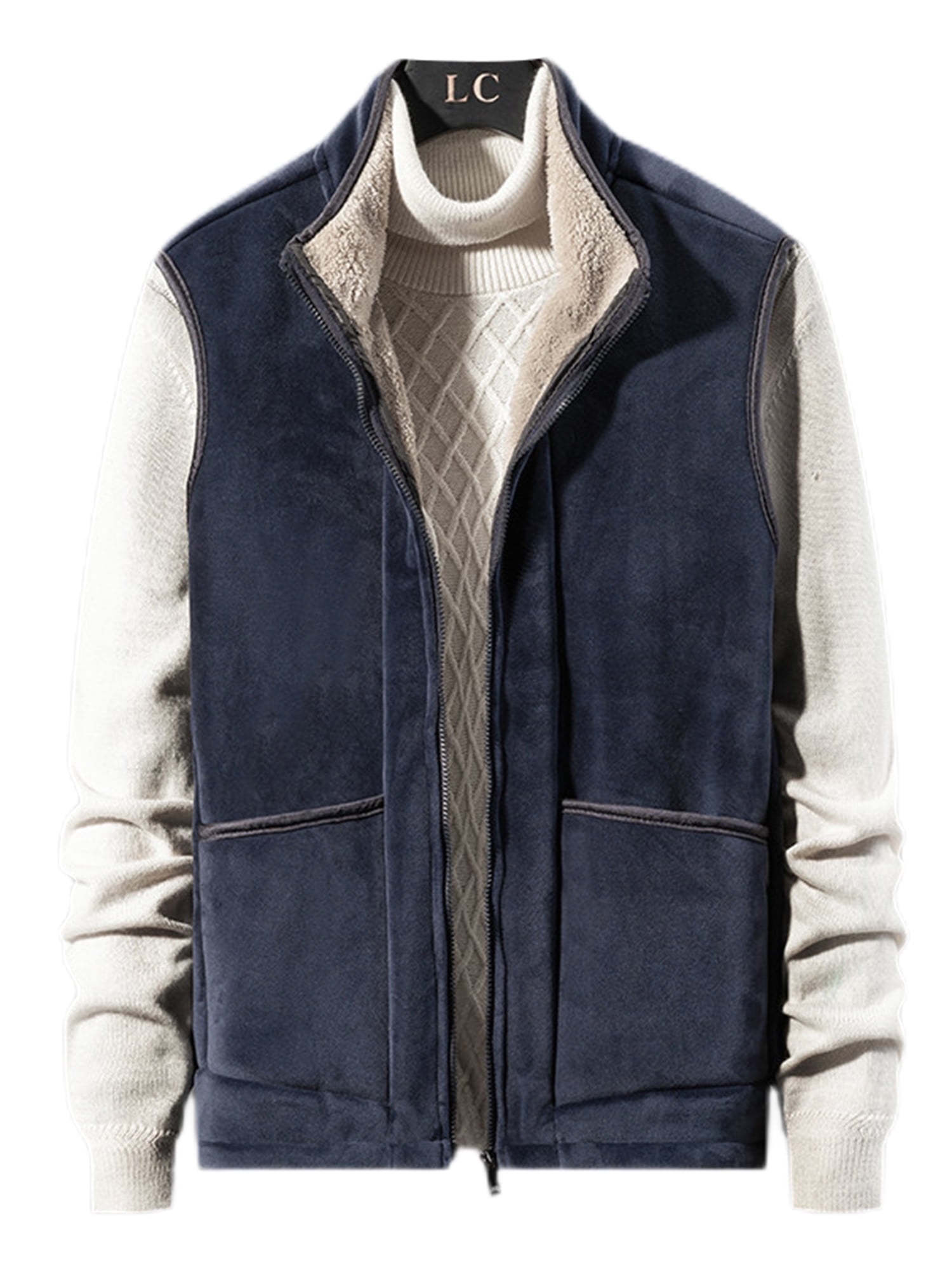 UKAP Men Sherpa Lined V Neck Vest Coat with Pockets Fuzzy Fleece Winter