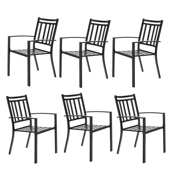 Sophia & William Outdoor Patio Metal Dining Chairs Iron Stackabe Chair with Armrest Set of 6, Black