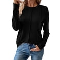 thumbnail image 3 of Camisas de Larga para Mujer, Jerséis Modernos, Elegantes, Informales, Plisados, de Cuello Redondo, de Punto, Blusas Lisas y Sueltas, Conjuntos Negro M, 3 of 7