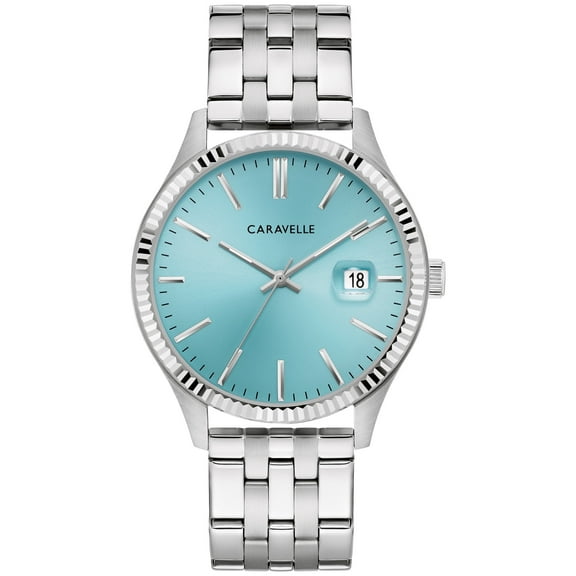Caravelle by Bulova Men's Stainless Steel Dress Watch with Light Blue Dial - 43B174