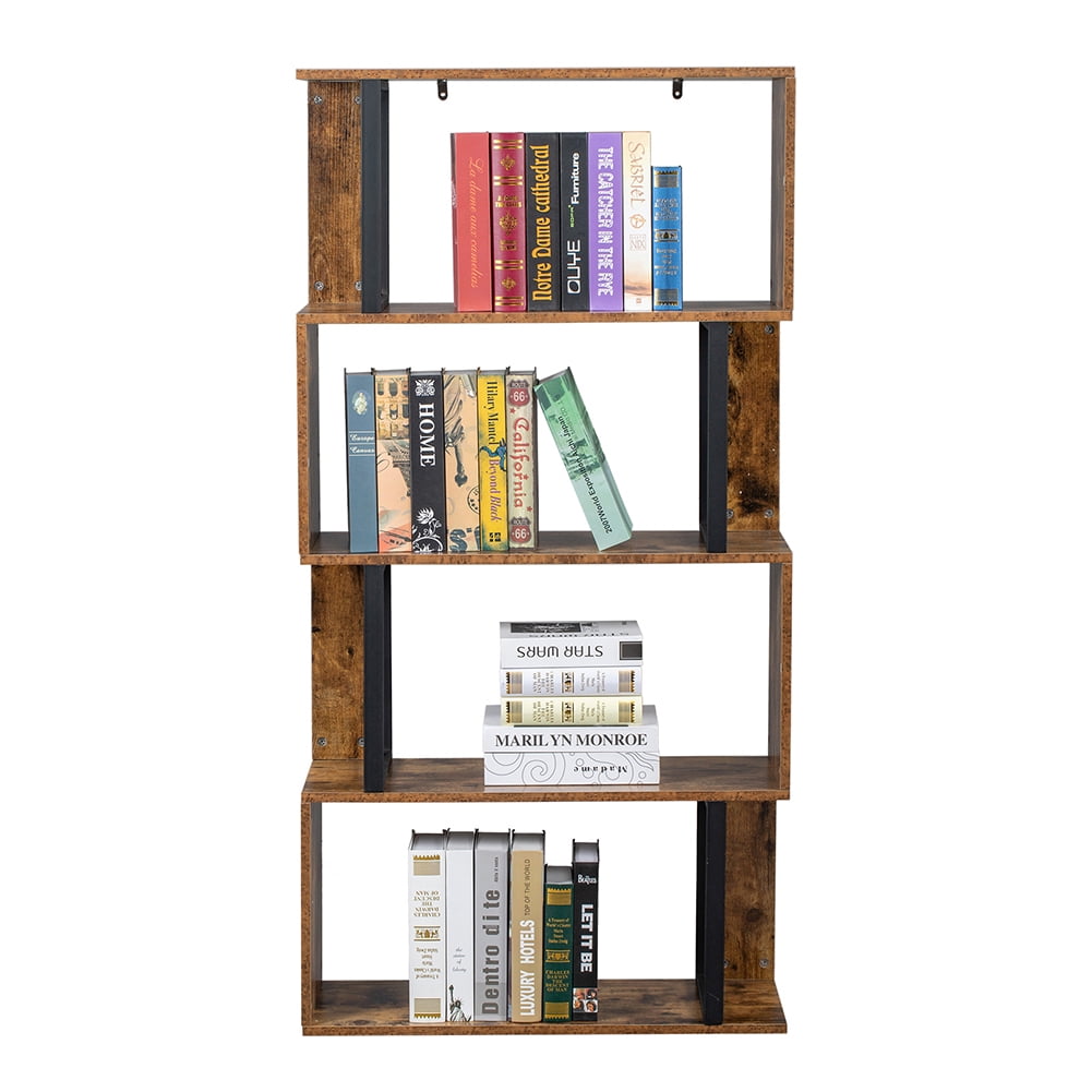 Lowestbest 4 Tier Display Shelf, S-Shaped Bookshelves, for Home, Office, Vintage Brown Industrial Style Lowestbest 4 Tier Display Shelf, S-Shaped Bookshelves, for Home, Office, Vintage Brown Industrial Style