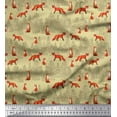 thumbnail image 1 of Soimoi Beige polyester Crepe Fabric Cedar Tree & Fox Animal Print Sewing Fabric Yard 42 Inch Wide, 1 of 5