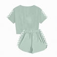 thumbnail image 4 of NOLDARES Kid Toddler Girl Clothes Summer Ruffle Sleeve Figure Graphic Shirt + Shorts Summer Outfits Set(Light Green,5-6 Years), 4 of 6